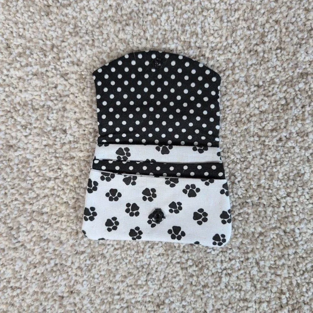 Pocket Wallet Credit‎ Card White Paw Print Polka Dot Small Purse Black White